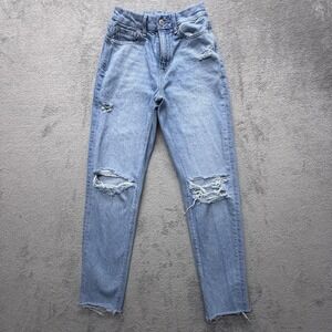 American‎ Eagle Jeans Womens 00 Light Wash Strigid Distressed Ripped Raw Hem